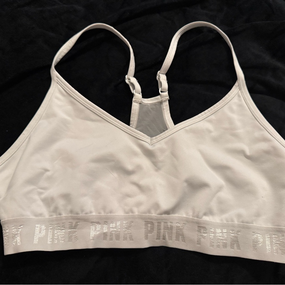 PINK Victoria's Secret White Sports Bra with Racerback